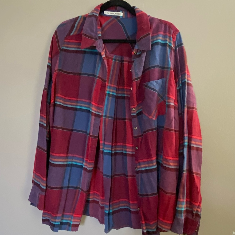 Maurices Plus Size Colorful Flannel Plaid Button Down